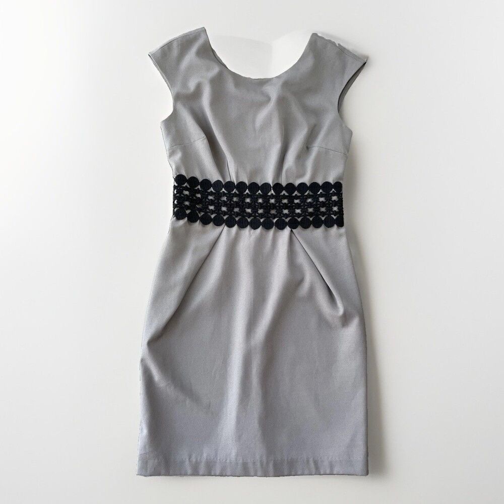 Darling Gray Sheath Dress Size S Zip Crochet Mid Career
